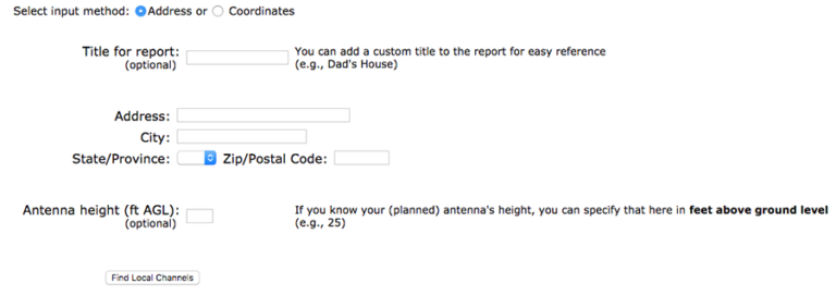 Address Entry for TV Antennas Address Entry for TV Antennas