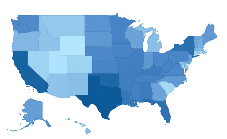 Mapa de frecuencia de inundaciones y tormentas en Estados Unidos