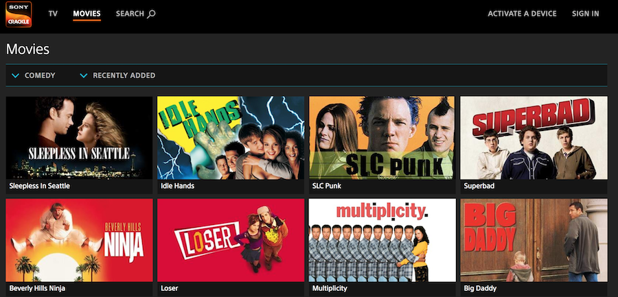 Sony Crackle Screenshot per lo streaming gratuito