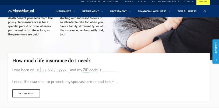 screenshot of Massmutual website